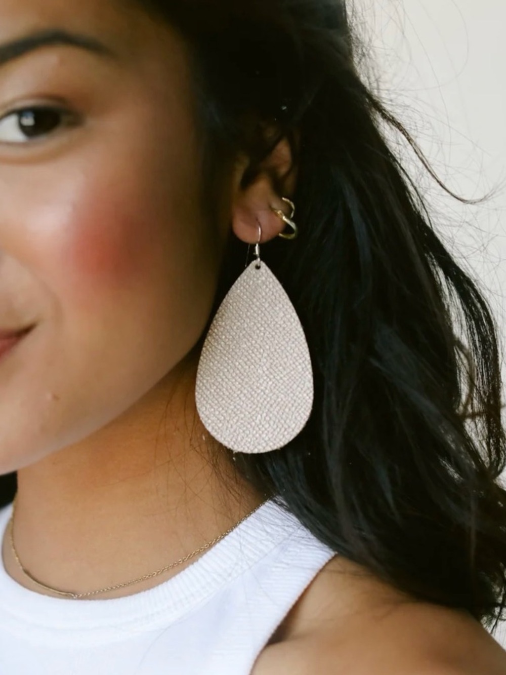 Nickel and Suede Champagne Shimmer Teardrop Earrings